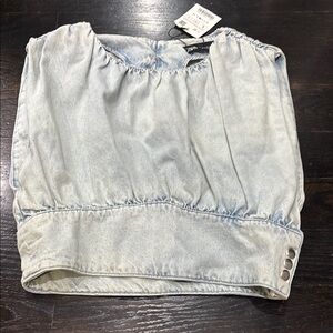 Light Blue Denim Top with Button Detail